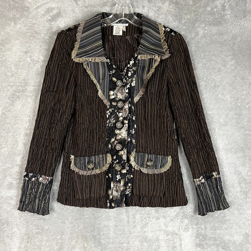 Alberto Makali Blazer‎ Womens M Patchwork Blazer Crinkle Floral Retro Boho Artsy